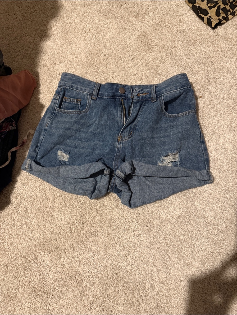SHEIN Distressed Rolled-Hem Denim Shorts - small Blue